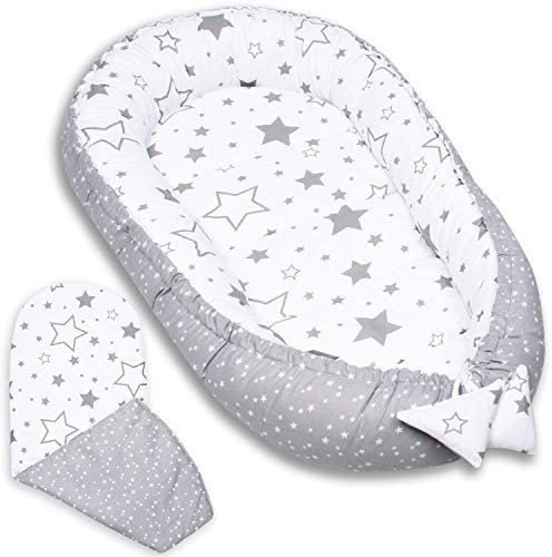 PaLulli Babynest, multifunktionales Kuschelnest mit Weiches zusätzlicher Matratze, Kokon, Nestchen, Babybett, Reisebett für Neugeborene, 100% Baumwolle Oeko-TEX, HERGESTELLT IN DER EU (Gärten Minz II)