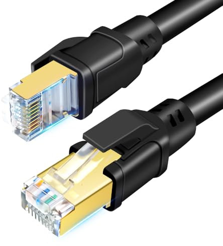 DDMALL CAT 8 Ethernet Kabel 1m, Hochgeschwindigkeit SFTP Netzwerkkabel 40Gbps 2000MHz Internet LAN Kabel mit Vergoldetem RJ45 für Router, Modem, Gaming (1m, schwarz)