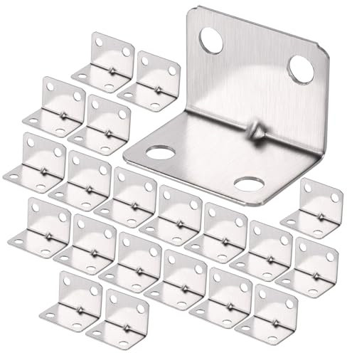 JIZZU Edelstahl Winkel 90 Grad, 100 Stück L Klammern Winkel (23 x 23 x 30 x1.0 mm), Edelstahlwinkel, Winkelverbinder 304 Edelstahl mit Sicke für Holzmöbel, Tabelle, Tisch, Stuhl, Bücherregal, Schränke