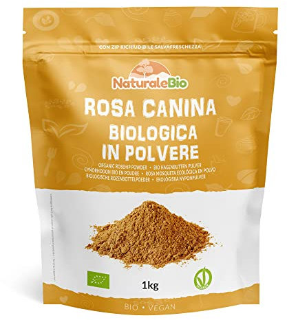 Rosa Canina Cruda Biologica in Polvere 1Kg. Naturale e Pura da Bacche di Rosa Canina Bio, Cinorrodo macinato intero. Ricca di Vitamina C, ideale per Infusi, Tisane e Frullati. NaturaleBio