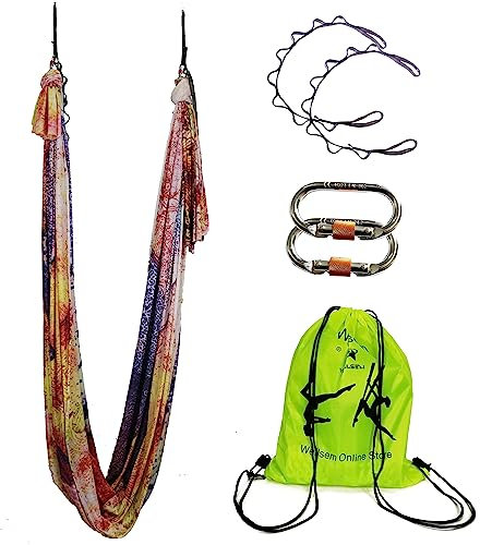 Aerial Yoga Hammock Aerial Pilates Silk Yoga Swing Set include Carabiners daisy Chain, Pose Guide 5.5 yards Set (Butterfly)