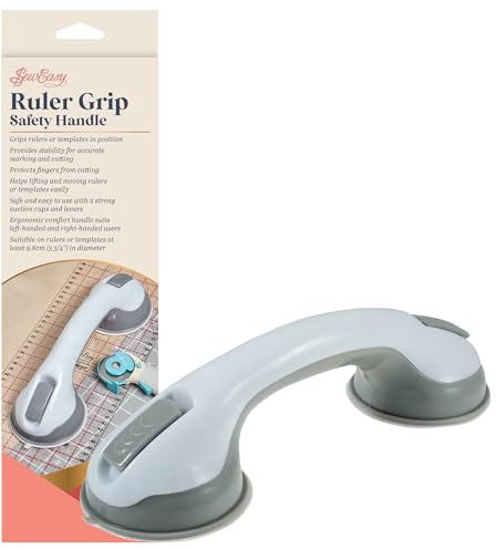 Sew Easy Ruler Grip Handle – Suction Cup for Lifting Quilting Sewing Rule & Templates, White & Grey
