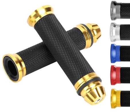 Universal Motorrad Lenkergriffe Griffe 22mm 7/8 Anti-Rutsch Gummi Gasgriff Motorrad CNC-Aluminium Gummi Lenkergriffe für Motorrad Roller Quad Cruiser Offroad(Goldfarben)