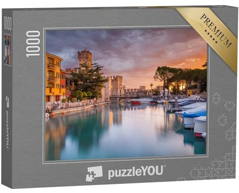 puzzleYOU: Puzzle 1000 Teile „Hafen von Sirmione im Abendlict, Gardasee, Italien“ – aus der Puzzle-Kollektion Italien