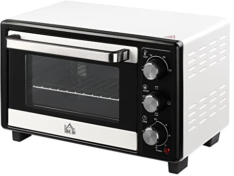 HOMCOM Horno Eléctrico de Sobremesa 16L 1400W Horno Portátil Mini Horno con 3 Modos de Calor Temperatura hasta 230 ℃ Temporizador Bandeja de Horneado y Rejilla 44x32x28,1 cm Blanco y Negro
