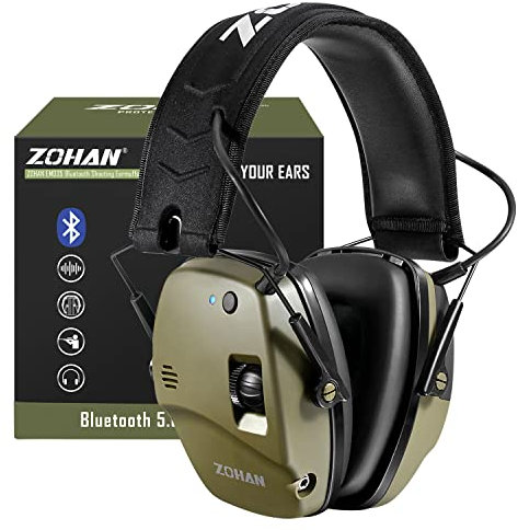 ZOHAN 035 - Orejeras de protección auditiva Bluetooth 5.4 con cancelación activa de ruido y amplificación de sonido, NRR 22 dB para campo de tiro y caza (verde)