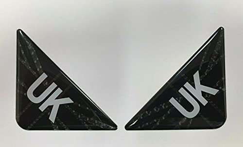 Gelz 2 x 55mm UK Union Jack Carbon Fibre Corner Number Plate Domed Sticker/Decal