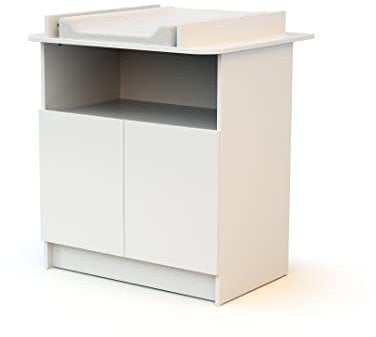 WEBABY - Commode à langer 2 portes, 1 niche en bois Blanc | 2 portes, 1 niche en bois | 79 x 65,5 x 92 cm |Plan à langer amovible inclus