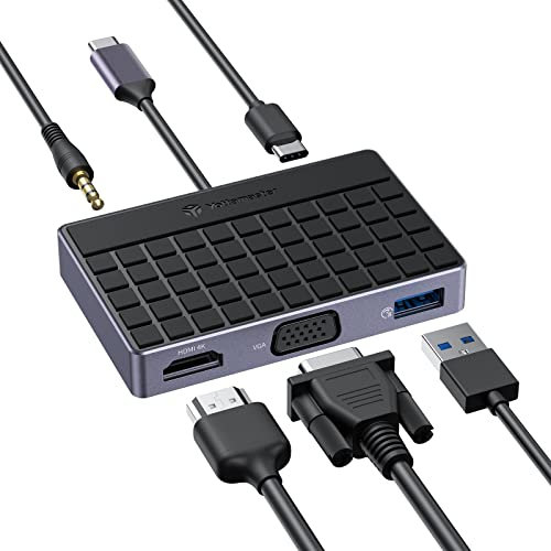 Hub USB C a 5 porte Yottamaster con erogazione di alimentazione da 100 W, HDMI 4K, VGA, audio da 3,5 mm, USB 3.0 a 5 Gbps per Macbook Pro, Macbook Air, XPS, laptop e altro