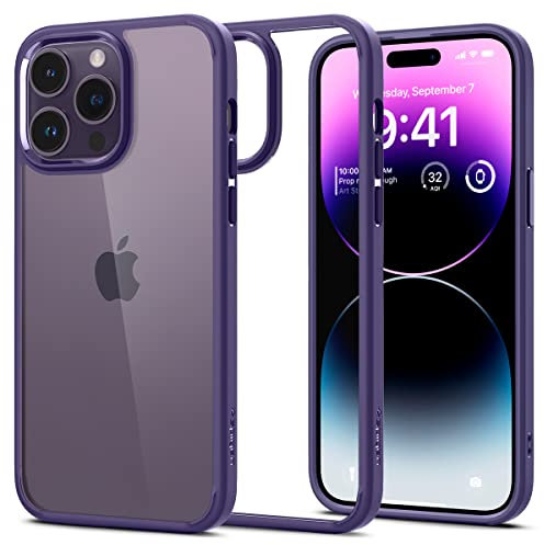 Spigen für iPhone 14 Pro Max Ultra Hybrid Hülle [Anti-Yellowing] Case Handyhülle Schutzhülle Cover Transparent Durchsichtig Dünn Slim -Deep Purple