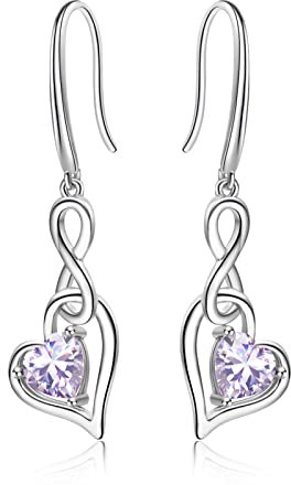 Geburtsstein Unendlich Ohrringe für Damen- Qings 925 Sterling Silber Juni Mondstein Alexandrit Unendlichkeit Herz Zirkonia Baumeln Tropfen Edelstein Ohrstecker Weihnachten Geburtstag Infinity Schmuc