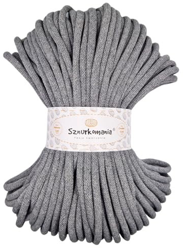 Sznurkomania, Baumwollkordel 9mm 50m, viele Farben, Makramee Garn, Baumwollgarn, geflochtene Baumwollkordel 9mm mit Kern, Häkelkordel, Kordel 9mm, gehäkelte Tasche (Dunkelgrau)