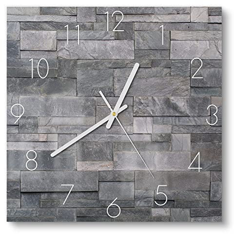 DEQORI Glasuhr | 30x30 cm | Motiv Dekoratives Steinmuster | ausgefallene leise Design Uhr aus Glas | Wanduhr für Wohnzimmer & Küche | Moderne Hingucker Uhr für die Wand
