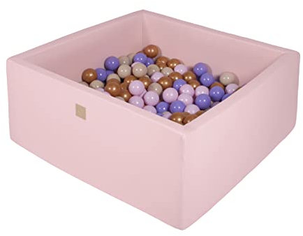 MEOWBABY Piscine à balles pour bébé – Fosses a Boules 90x90x40cm pour Enfants avec 200 balles – Piscine a Balle Enfant carrée en Coton, Rose Clair