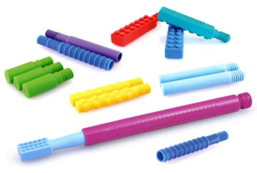 ARK® Z-Vibe Vibrator Kunststoff im Kau-Set mit 9 Aufsätzen inkl. ATC Pflegeanleitung - Einstieg zum ARK Z-Vibe, Oral Stimulator, sensorische Stimmulation im Mund, bei Sprachproblemen (magenta)