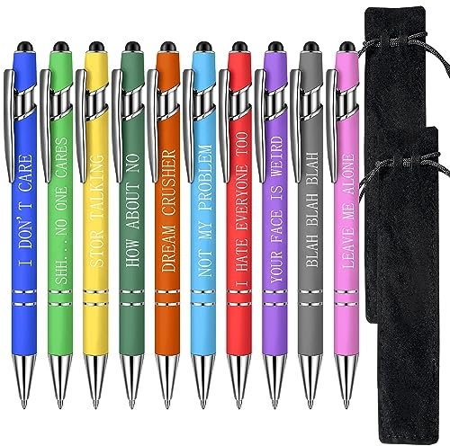 10 Stück Kugelschreiber mit inspirierenden Zitaten, 2 Stück Samtbeutel, neutraler Stift mit Feder, einziehbarer Kugelschreiber mit schwarzer Tinte, unverzichtbares Zubehör für Studenten und Büro.