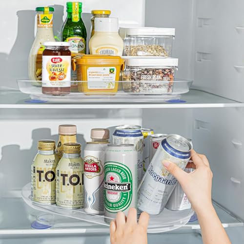 Lazy Susan Turntable Organizer for Fridge, Rectangle Fridge Turntable, 15.6 x 11.7 Rotating Fridge Shelf Organiser, 360° Silky Rotation Lazy Susan Organizer for Kitchen Countertop Pantry Cabinet.