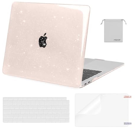 MOSISO Hülle Kompatibel mit MacBook Air 13 Zoll 2022 2021 2020-2018 A2337 M1 A2179 A1932 Retina Display, Sparkly Glitter Plastik Hartschale&Tastaturschutz&Displayschut&Lagerung Tasche,Kreide Rosa