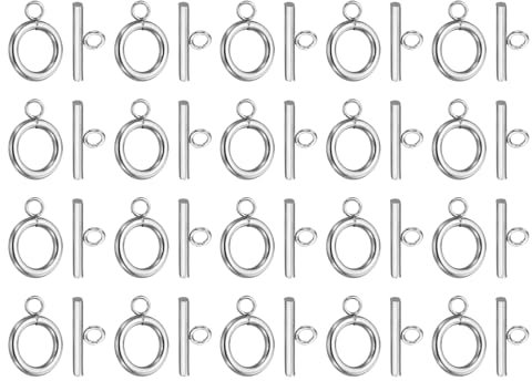 PATIKIL 12mm/0.47in Durchmesser Knebelverschluss, 20er Set 304 Edelstahl Runder Verschlussverbinder & T-Stab für Schmuckherstellung Halskette Armband Basteln DIY, Silber