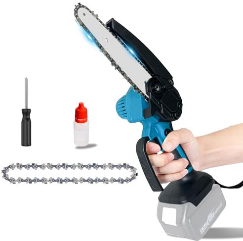Akku Kettensäge Kompatibel für Makita 18V Akku, 6 Zoll Mini Elektro Kettensäge mit 2 Ketten und kleiner Ölflasche, Handkettensäge für Gartenschere und Gartenarbeit(Ohne Akku)