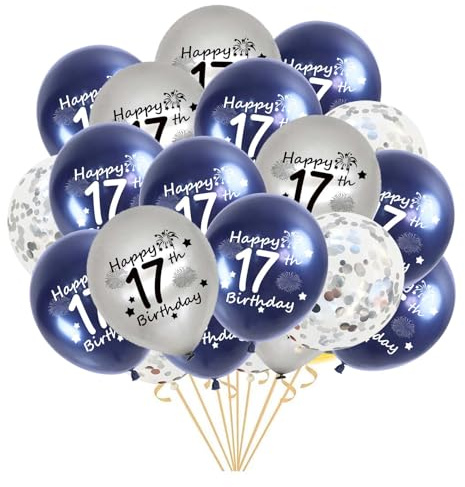 Luftballons 17. Geburtstag, 21 Stück Marineblau Silber Latex Konfetti Ballons für ihn/junge Mädchen Sohn 17 Jahre alt Geburtstag Dekoration 12inches(17.)