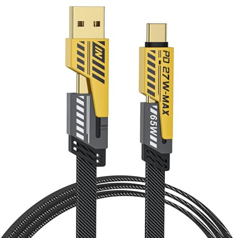 NOHON 4 EN 1 Multi Cable de Carga Rapida:Universal Cable Cargador Multiple USB Carga 1.2M Nylon con USB A/USB C a 65W Tipo C+ 27W PD Compatible con iPhone Samsung Galaxy Huawei Google MacBook iPad