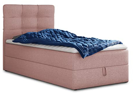 Boxspringbett Best Mini mit Bettkasten und Matratzentopper - Einzelbett mit Bonell-Matratze und Topper, Polsterbett, Bett, Schlafzimmer (120 x 200 cm, Pink (Inari 52))