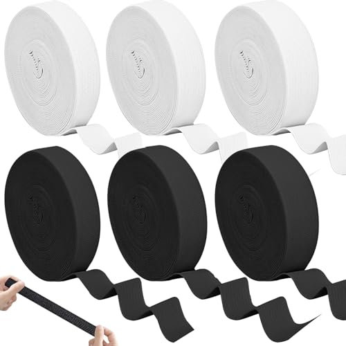 Ysimple 6 Pcs Elastic for Sewing 10/15/20mm, 30 Meters Black & White Elastic, Flat Sewing Elastics Heavy Stretch High Elasticity, Waistband Elastics for Waistband, Clothing, Crafts