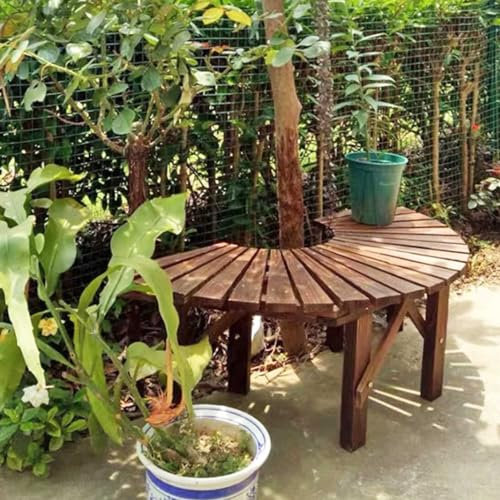 Innovz Baumbank 120 cm Halbrunde Rundbank Um Einen Baum, Hölzerner Gartenstuhl Ohne Rückenlehne, Dekorative Rundhocker für Drinnen und Draußen für Terrasse, Hof, Rasen und Veranda
