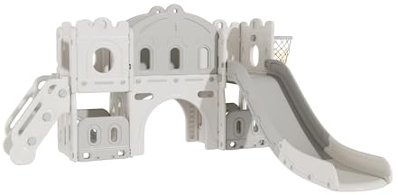 Nine point nine Rutsche, Kinderrutsche, Rutsche Outdoor Indoor, Rutsches und Schaukel, Baby Freistehende Rutsches, für den Garten, Aktivitätszentrum für Kleinkinder (Aisle-Grey White)