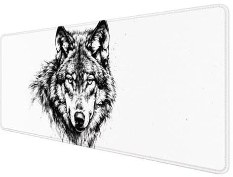 Mauspad XXL, 800x300mm Gaming Mauspad Weiß, XXL Mousepad Groß mit Rutschfeste Gummibasis, Mauspad Wolf Wasserdicht & rutschfest, Großer Erweiterter Schreibtischunterlage für Home Office Dekor J-2