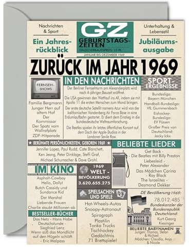 Stuff4 56. Geburtstagskarten für Männer Frauen - Zurück im Jahr 1969 Zeitung - 56 Alles Gute zum Geburtstag Jahrestag Hochzeitstag Karte Vintage Jahrgang Geboren 1969 127mm x 178mm Glückwunschkarten