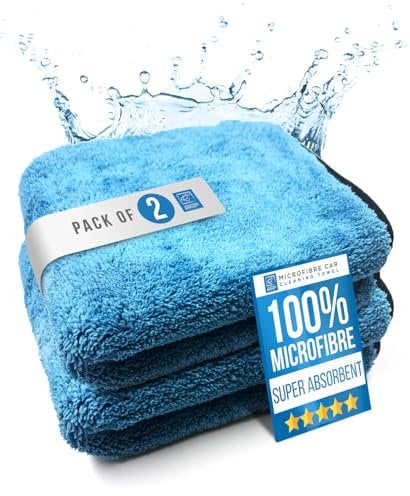 Microfibre Car Drying Towel Thick, Super Absorbent, Lint Free 40cm x 40cm Microfiber Cloth Car - Perfect Addition to your Washing, Drying, Detailing and Polishing (Pack of 2)