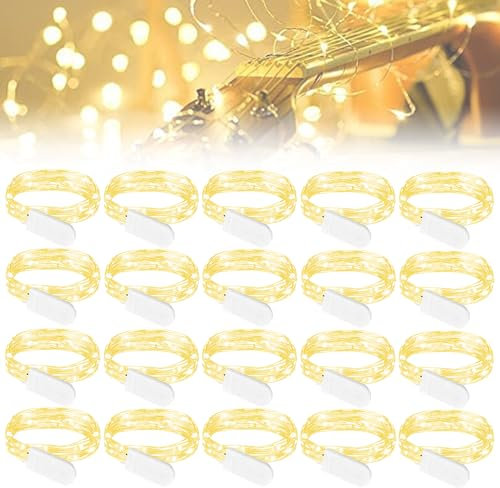 WIYETY Lichterkette Außen Batterie 20 Stück Warm Weiß Mini Led Lichterkette, 2M 20 LEDs Led Lichterkette mit Batterie für DIY, Party, Flasche,Geschenk Deko,Hochzeit, Party,Weihnachten
