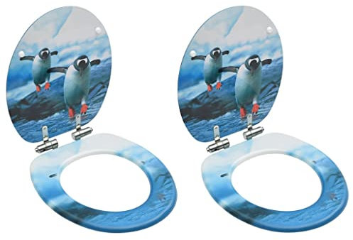Wenjingqi-3056415 WC-Sitz mit Absenkautomatik, MDF, Pinguin-Design, 2 Stück