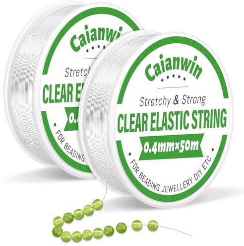 0.4mm/100M Gummiband für Armbände, Caianwin 2 Spule Transparente Elastische Schmuckfaden Nylonschnur für Armbänder Perlenschmuck Basteln