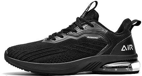 Quseek Running Shoes Mens Tennis Sport Shoes Breathable Non Slip Gym Trainers with Cushion Sole AllBlack UK8