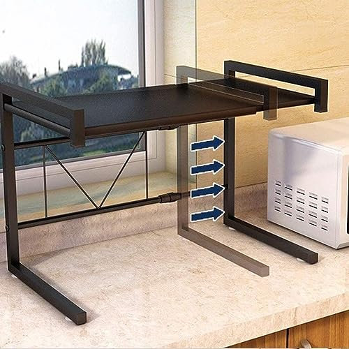 HUOLE Cuisine Micro Ondes Etagere Rangement,Étagère pour Micro-Ondes à 2 Couches - Extensible - pour épices, conserves, Bouteilles, jusqu'à 25 kg (42cm (40-65cm) Noir)