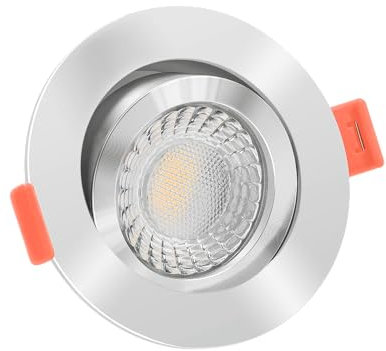 luxvenum LED Einbaustrahler 230V 7W - 1x dimmbare LED Deckenleuchte extra flach nur 25mm, 60° Abstrahlwinkel, 90 CRI Farbwiedergabe, Deckenspots für Flur, Wohnzimmer, Küche, Farbe Chrom, 2700K