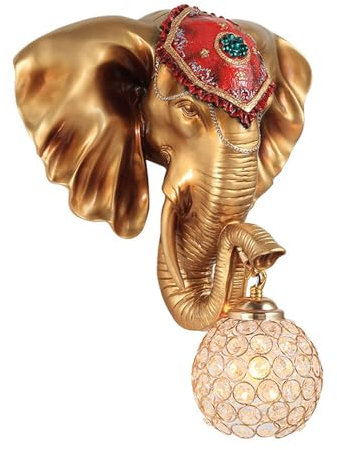 YFMYY Elefantenkopf-Wandleuchte, Innendekoration, Tierköpfe, Wanddekoration, Wandlampe, Kunstharz-Wandhalterungslampe mit Tierkopf, Wandleuchte für Wohnzimmer, Bar, Hintergrund, Schlafzimmer