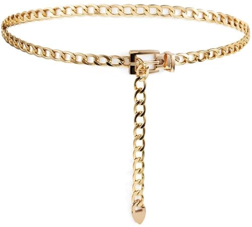 Gold Belt - Adjustable Metal Waist Chain, Belly Jewelry Waistbands Body Decorate, Fashion Dress Accessories for Women Girls Dress Jeans Skirt Pants