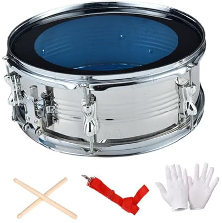 perfeclan Tambor de caja de 13 pulgadas, batería musical ligera con correa para el hombro, instrumentos musicales, tambor de doble tono para niños, niñas y, Plata