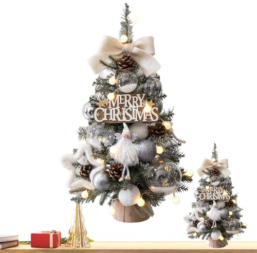 Árbol de Navidad de sobremesa, Árbol de Navidad artificial - Árboles de mesa pequeños de 18 pulgadas con luces,Centros de mesa navideños, juego de decoración reutilizable de Feliz Navidad para escrito