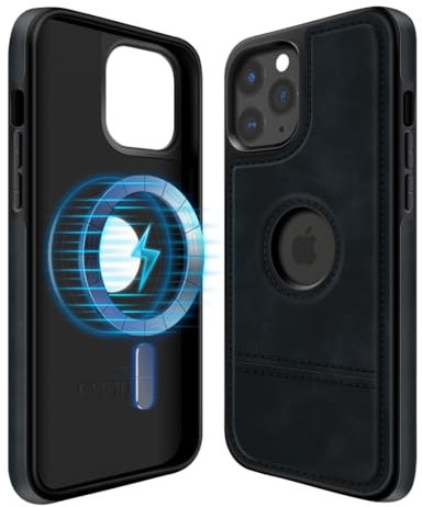COODIO Logo-View Funda de Cuero para iPhone 11 Pro MAX 6,5 Pulgadas, Carcasa Magnética para MagSafe, Cover Delgadas y Creativas, Negro