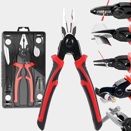HARDZTOOL 5 en 1 Pinces Multifonctions, 8 Zoll Pince à Dénuder, Pince à Sertir, Coupe-fil, Coupe-Câble, Remplaçable, Pince Combinée avec Mallette de Rangement