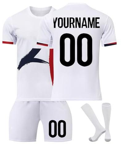 Maillot de Foot Personnalisé Enfant et Adultes avec Nom Numéro de L'équipe, 25 Maillot de Foot Enfant Ensemble Garçon Vêtements de Football Strips Tee Shirt Short avec Chaussette Gifts 01