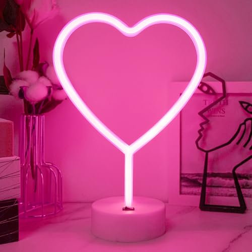 JEMESI Insegna luminosa al neon a forma di cuore rosa – Lampada LED alimentata a USB/a batteria per camera da letto, matrimonio, San Valentino e decorazione della camera da letto – Idea regalo