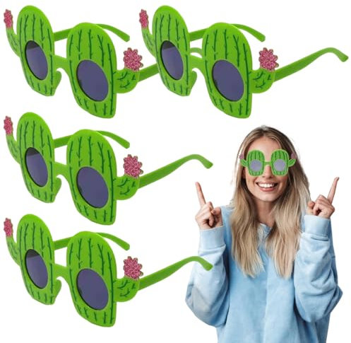 Pesoncarl Lunettes de soleils drôles, 4pcs Cactus Fun Sunglasses, verres de fête en plastique, lunettes drôles pour enfants adultes, fête hawaïenne plage
