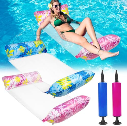 Wasserhängematte Mit Netz 2 Stück Pool Hängematte Luftmatratze Netz Wasserliege, 4 in 1 Luftmatratze Wasser Hängematte Poolliege Lounge Floaties Erwachsene