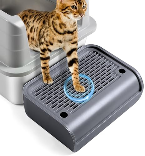 Bartuke Steg för Katt i högre plast, ramp för kattlåda, Pedal för Filtreringsfunktion för Katt för Kattungar och Äldre Katter, Automatisk självrengörande kattlådrobot för Katter (Mörkgrå)